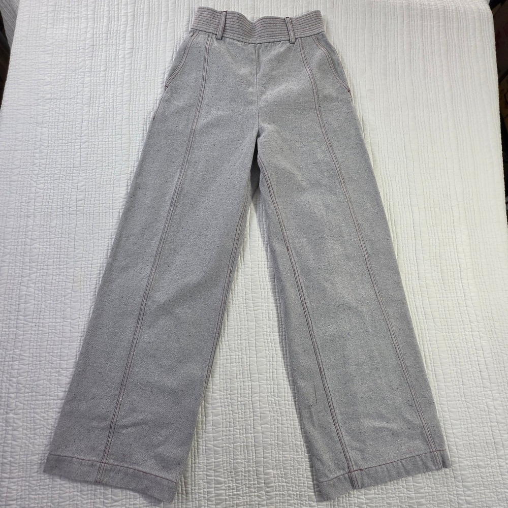 Vintage Style Grey Speckled Wide Leg Pants Red Contrast Stitch High Waist EUC 26
